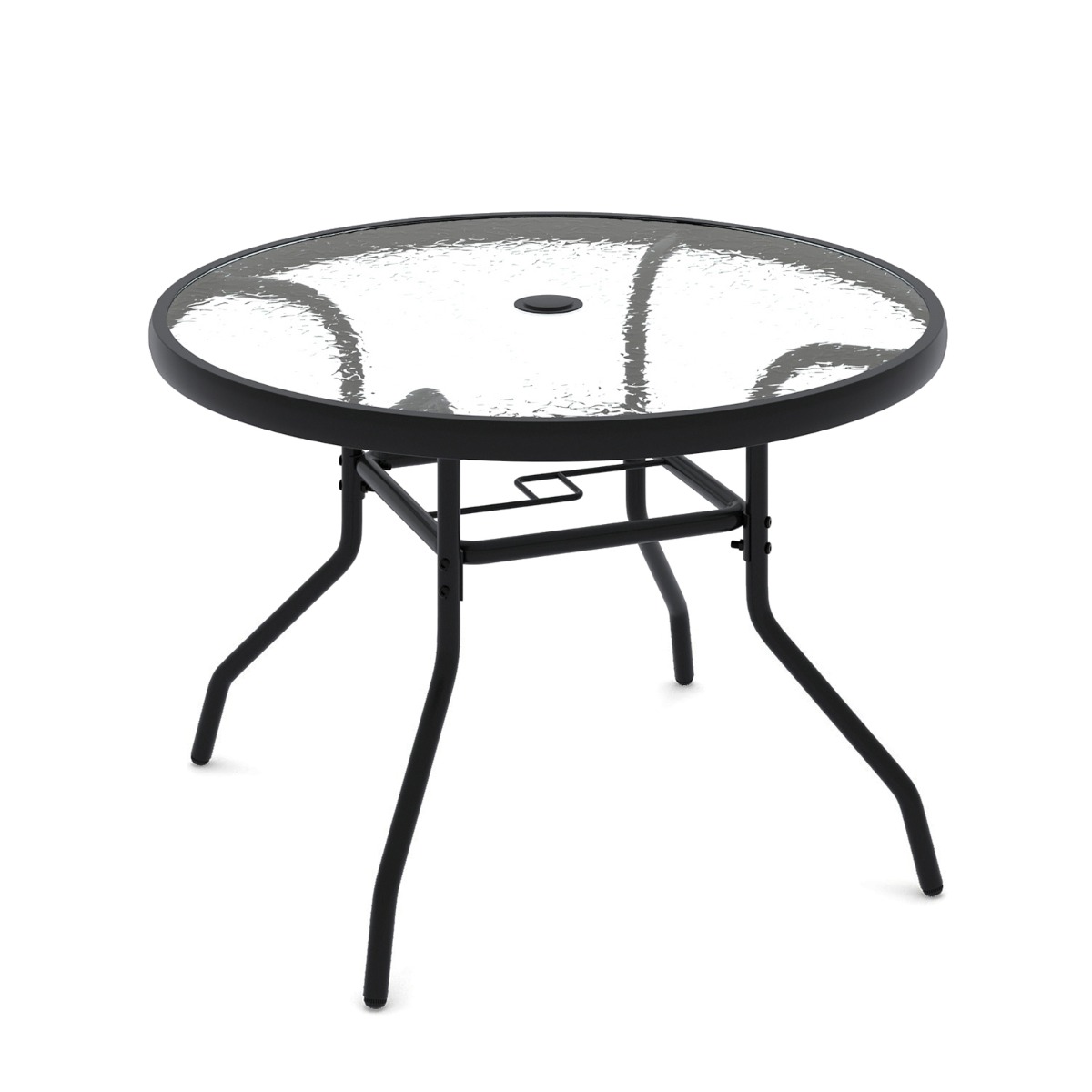 Costway Mesa Redonda para Exterior con Vidrio Templado Orificio para Sombrilla y Metal para Jardín o Terraza 70 x 70 x 45,5cm