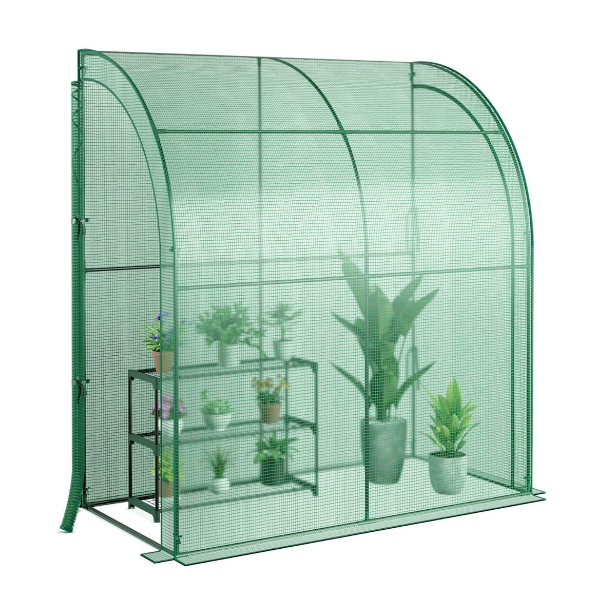 Costway Mini Invernadero con Estante para Flores Invernadero de Pared Portátil con Cubierta de PE para Plántulas y Macetas 198,5 x 98 x 215 cm