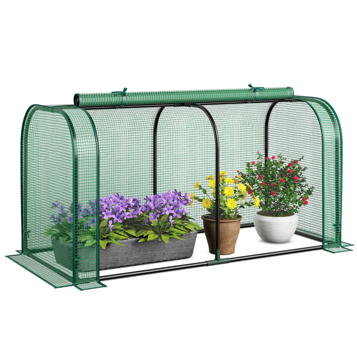 Costway Mini Invernadero con Puerta con Cremallera de Subida Cubierta PE Impermeable Marco de Metal 118 x 55 x 60 cm