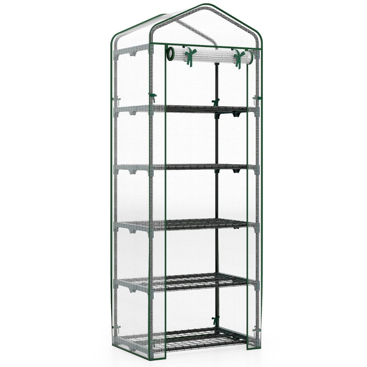 Costway Mini Invernadero para Interior y Exterior con 5 Estantes Cubierta de PE y Marco Metálico Antióxido para Patio o Jardín 69 x 48 x 190cm
