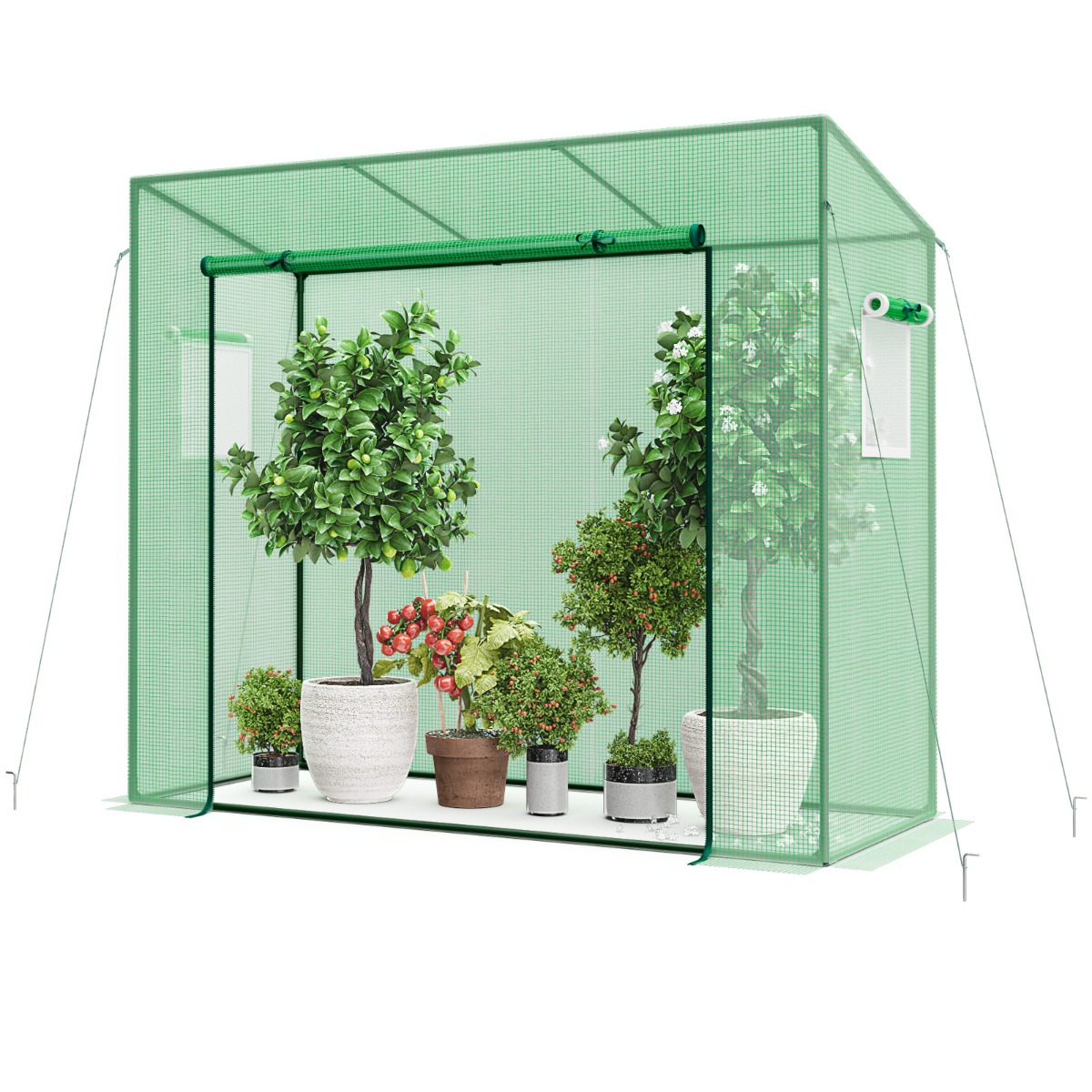 Costway Mini Invernadero Portátil con Cubierta de PE Marco de Metal Puerta Enrollable Cremallera Pantalla de Doble Capa 200 x 77 x 169 cm