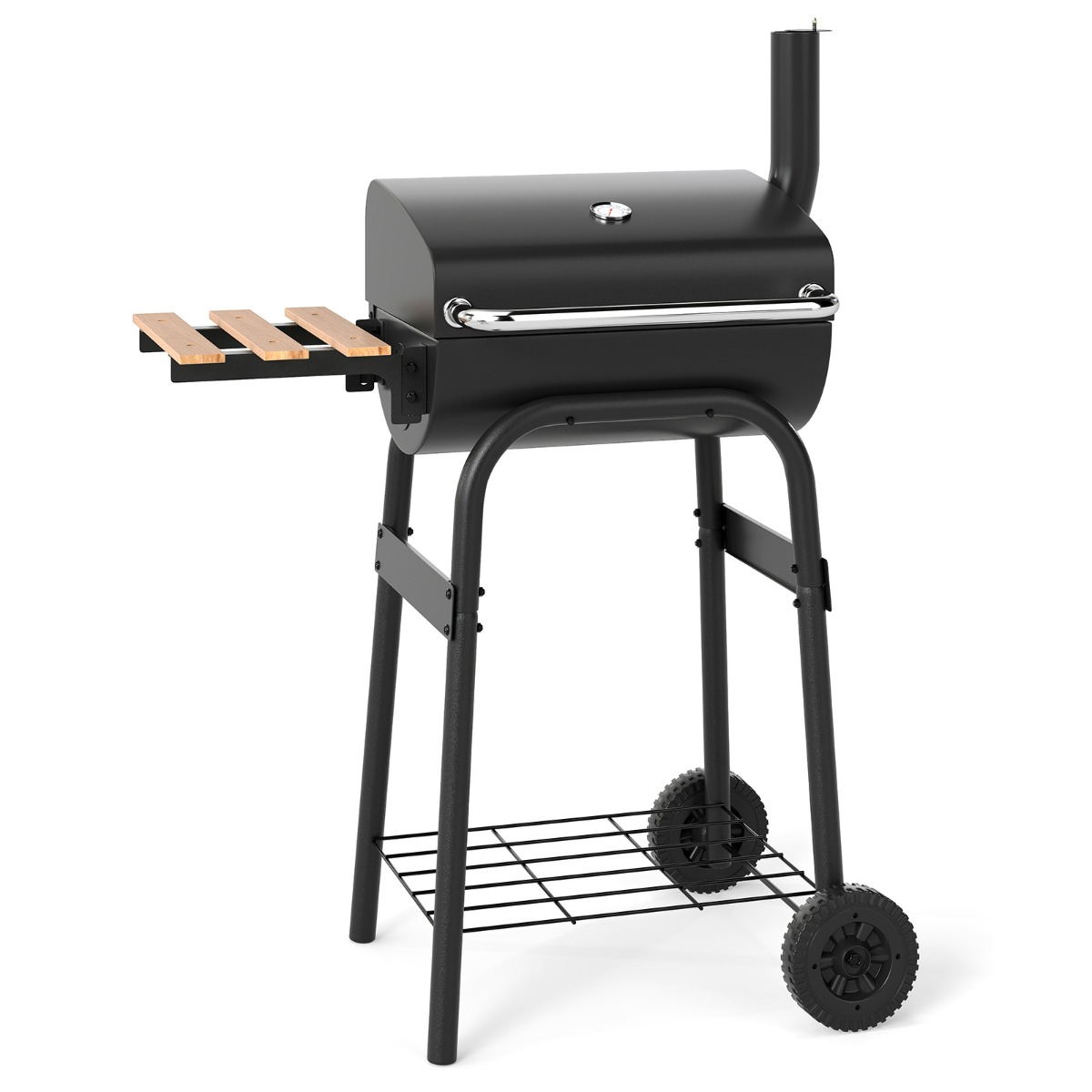 Costway Parrilla de Carbón de Barri Parrilla Barbacoa Portátil de Exterior con Mesa Lateral Plegable Termostato Estante de Almacenamiento Negro