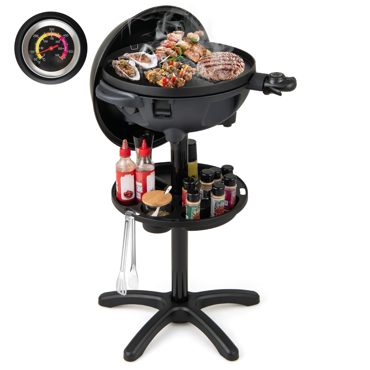 Costway Parrilla Eléctrica 1200W para Barbacoa con Placa de Cocción Antiadherente de 2 Zonas Temperatura Ajustable Negro