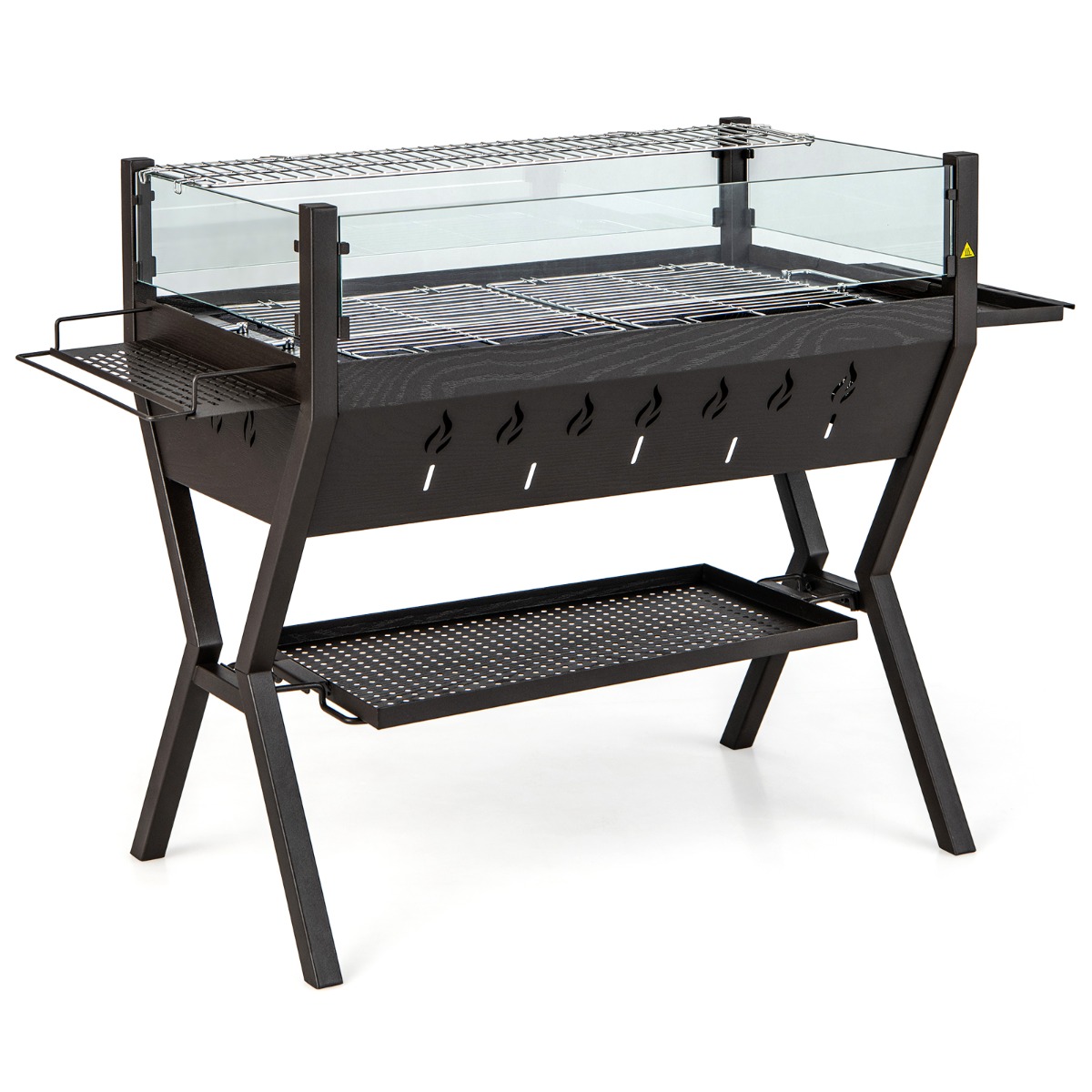 Costway Parrillas de Carbón para Barbacoa Parrilla de Acero Inoxidable con Protector Contra Viento Estantes Guantes 98 x 42 x 68 cm Marrón