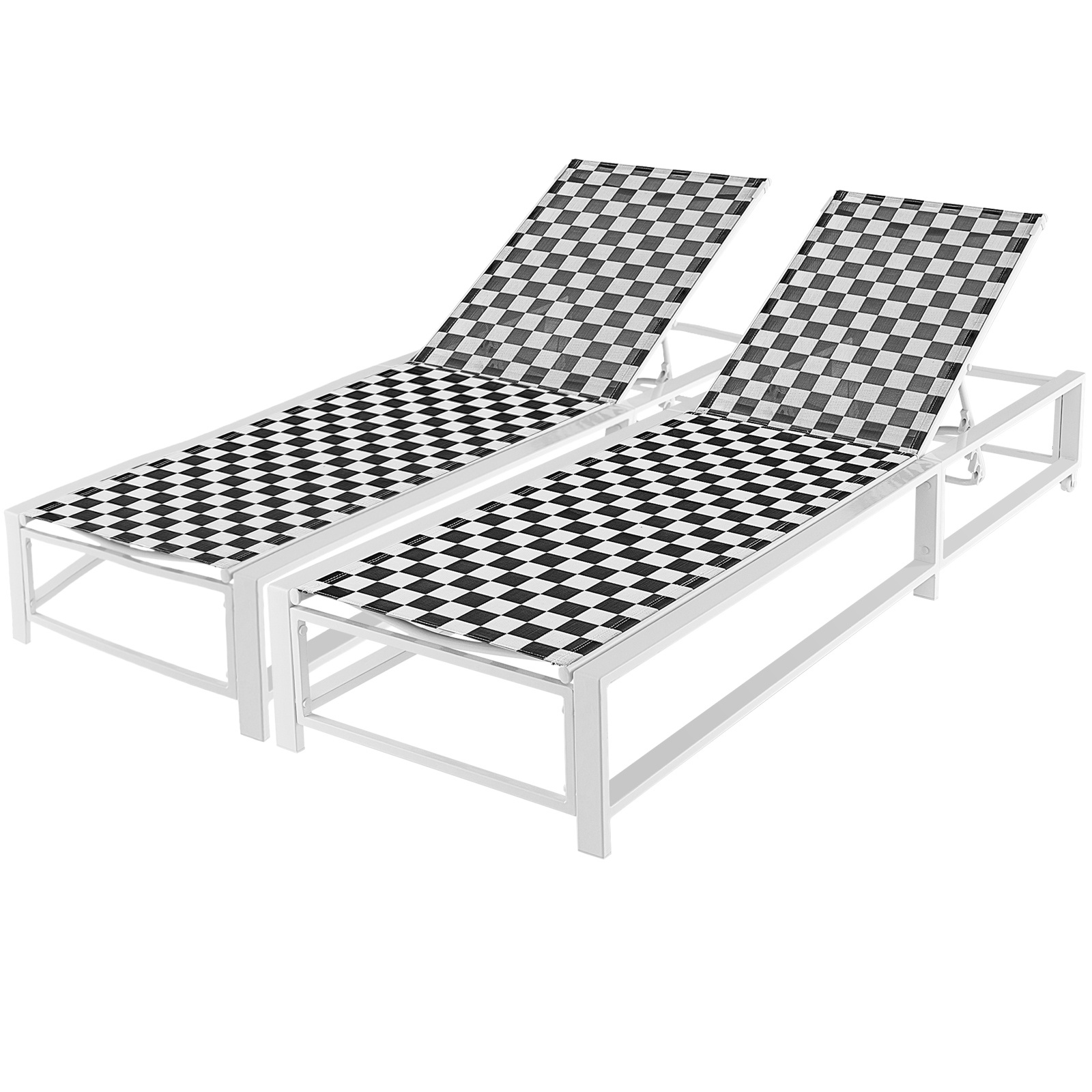 Costway Set 2 Tumbonas Exterior con 4 Posiciones Reclinación Ruedas Móviles 150 kg para Piscina Jardín y Terraza 200 x 68 x 31-104 cm Negro y Blanco