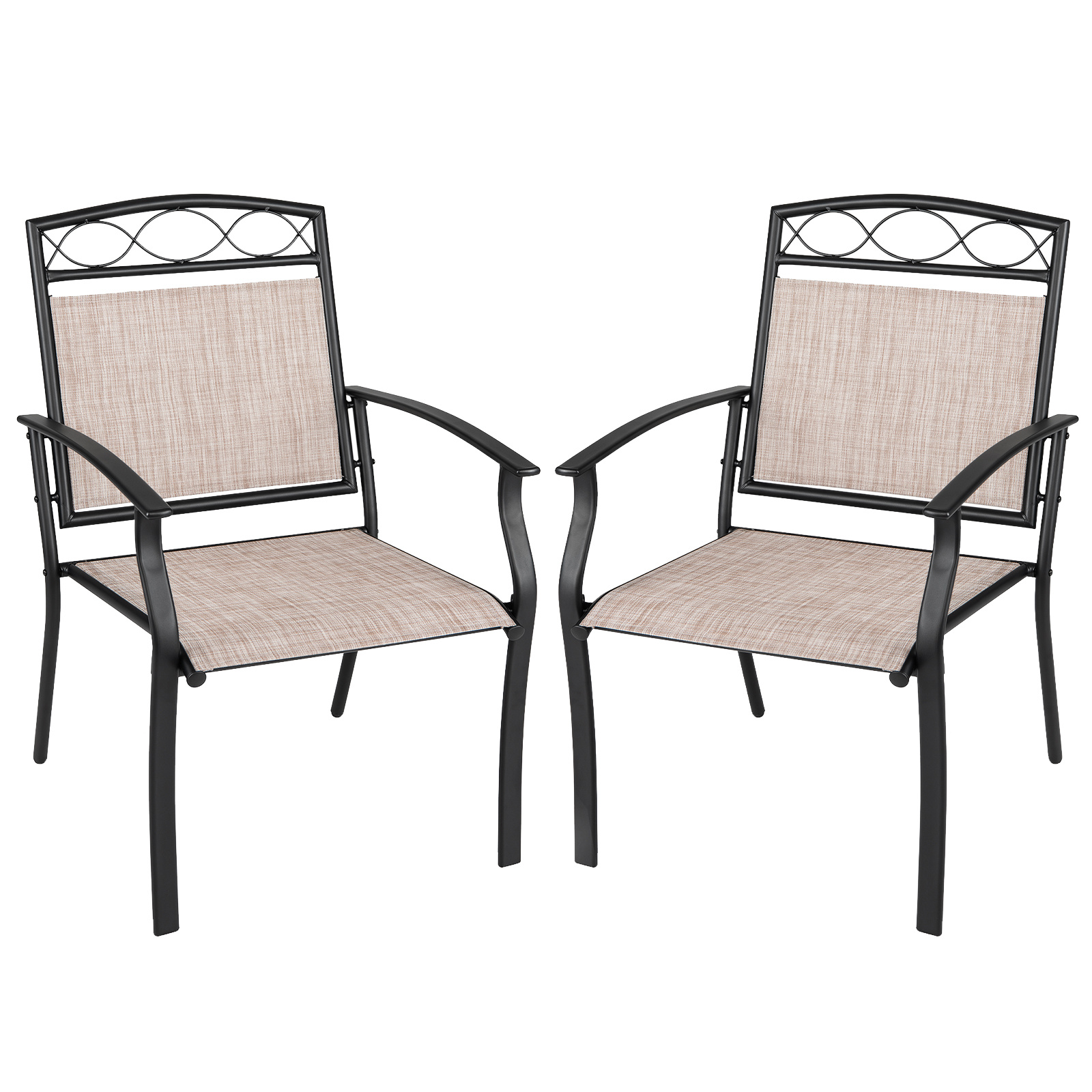 Costway Set de 2 Sillas de Jardín Hierro con Tela Textileno Resistente al Exterior para Terraza Patio 60,5 x 73 x 92,5 cm Marrón y Negro