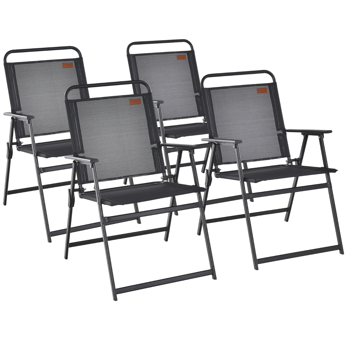 Costway Set de 4 Sillas Plegables de Jardín Sillas Portátiles con Asiento Transpirable Reposabrazos Carga 150kg para Terraza Patio 68 x 55 x 84 cm
