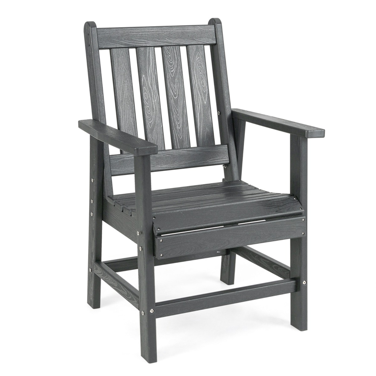 Costway Silla de Comedor de Jardín con Amplios Reposabrazos Asiento y Respaldo de Listones para Salón Gazebo 61 x 61,5 x 95 cm Gris