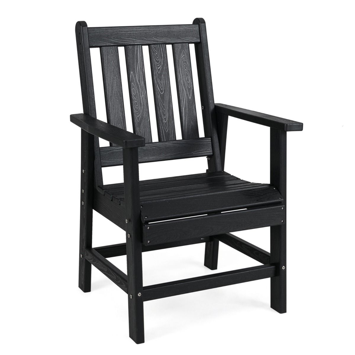 Costway Silla de Comedor de Jardín con Amplios Reposabrazos Asiento y Respaldo de Listones para Salón Gazebo 61 x 61,5 x 95 cm Negro