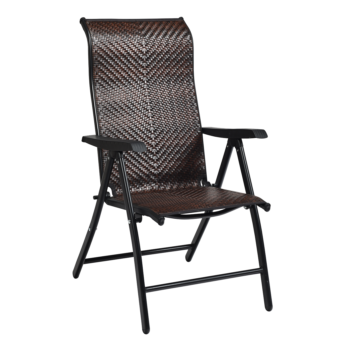 Costway Silla Plegable en Ratán para Patio Silla Portátil de Mimbre Altura Regulable para Jardín Balcón Exterior 69 x 58 x 85-112 cm Marrón