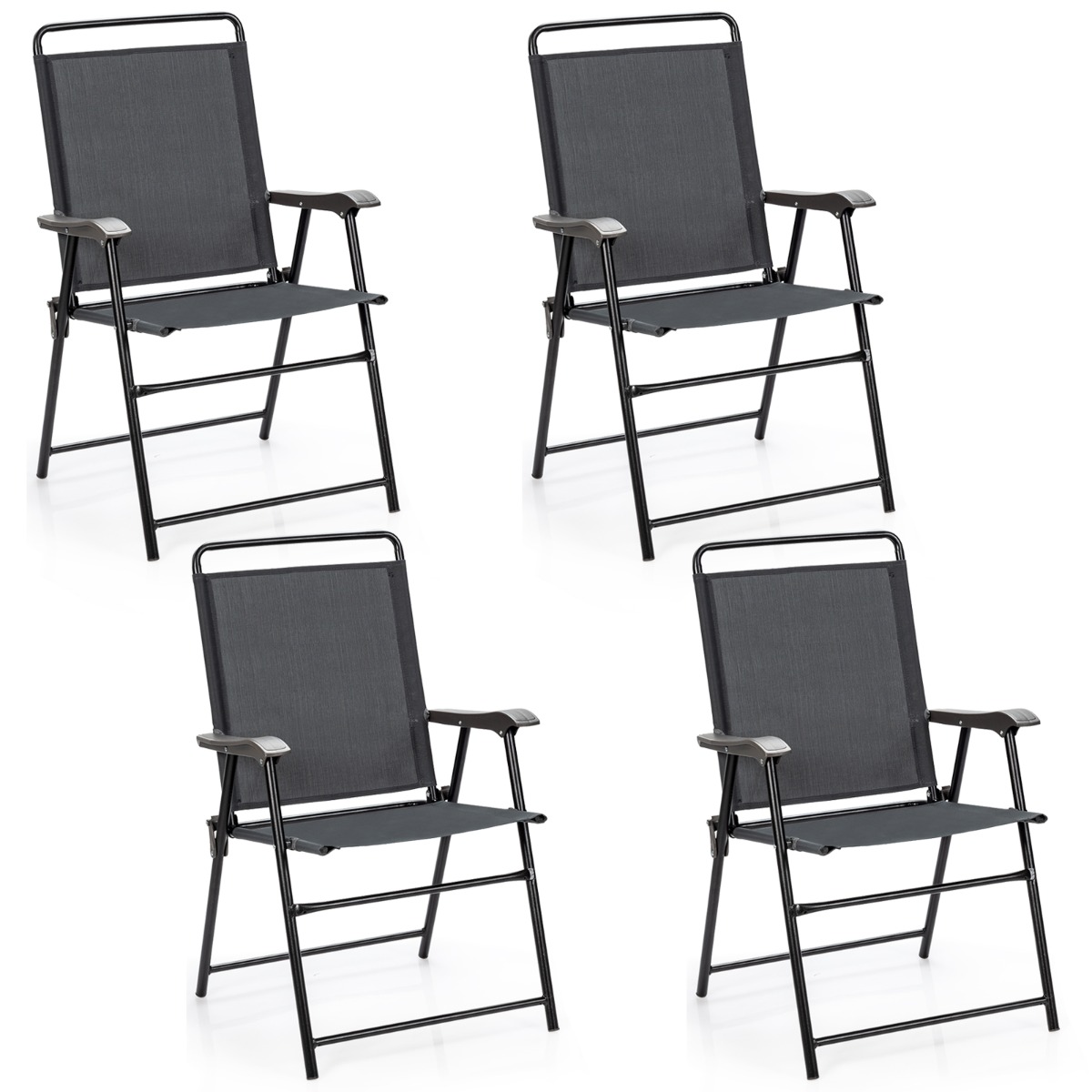 Costway Silla Plegable para Exteriores de 4 Piezas con Respaldo Reposabrazos Reposapiés Tela Transpirable Almohadillas Antideslizantes para Jardín