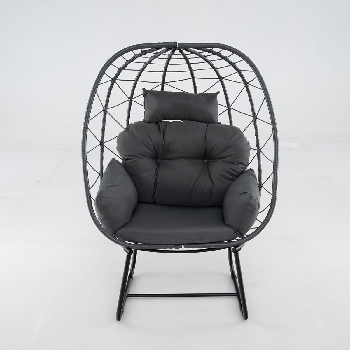 Costway Silla Tipo Huevo de Mimbre para Patio con Cojín Extraíble Almohada Soporte de Metal para Balcón Porche Terraza 100 x 76 x 145 cm
