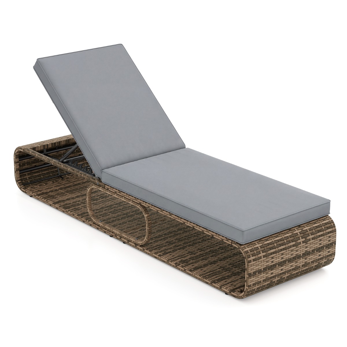 Costway Silla Tumbona de Exterior con Respaldo Ajustable Cojín y Almacenamiento para Piscina Patio Jardín 185 x 65 x 26 cm Gris