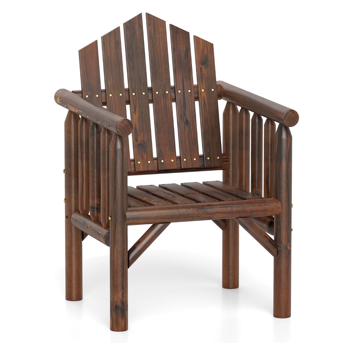 Costway Sillón de Madera para Exteriores Silla de Comedor de Patio con Reposabrazos y Respaldo Alto Inclinado 66 cm x 62.5 cm x 98 cm Marrón