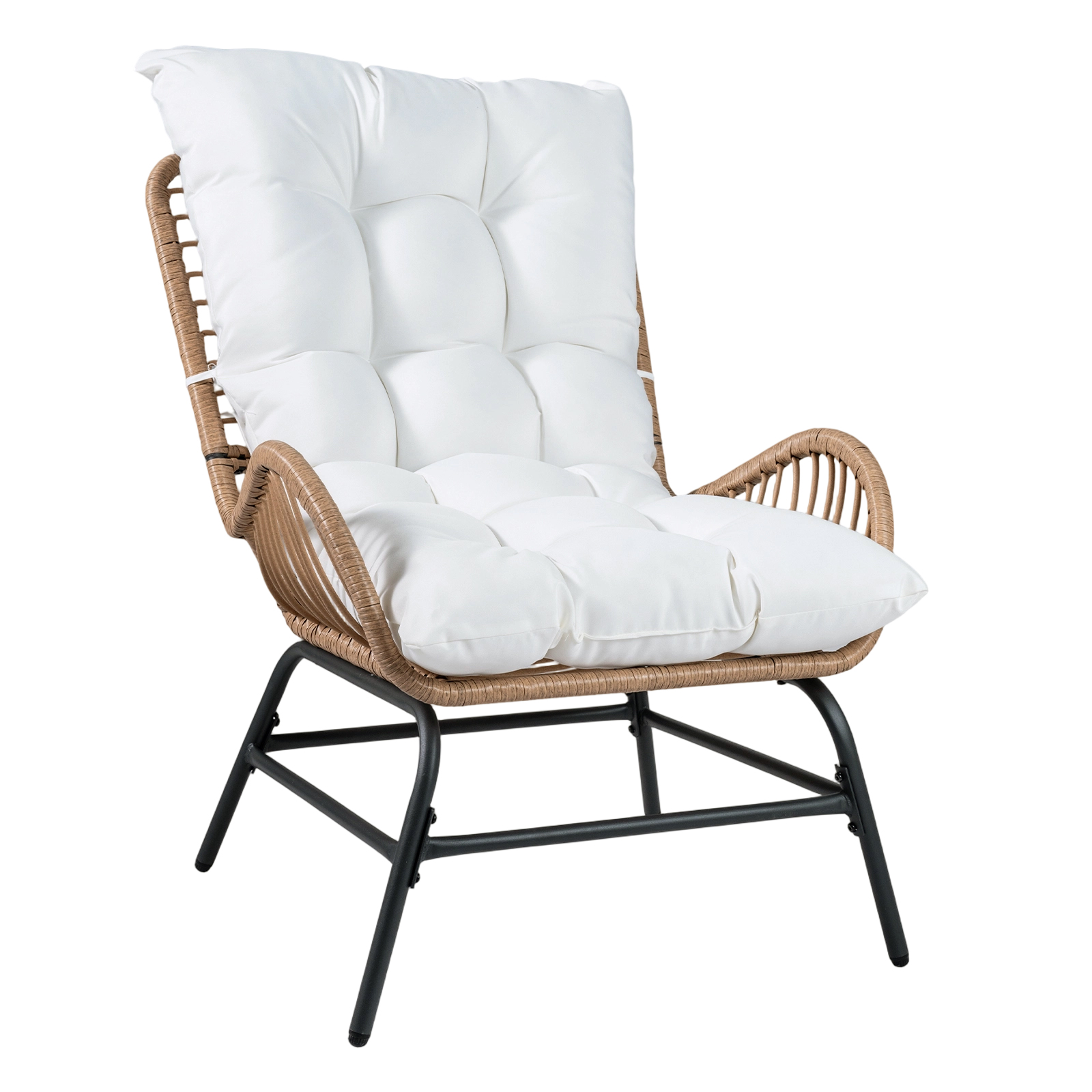 Costway Sillón de Ratán para Jardín con Cojín Grueso Silla de Ratán XXL Sillón de Terraza para Jardín Capacidad de hasta 180 kg Blanco
