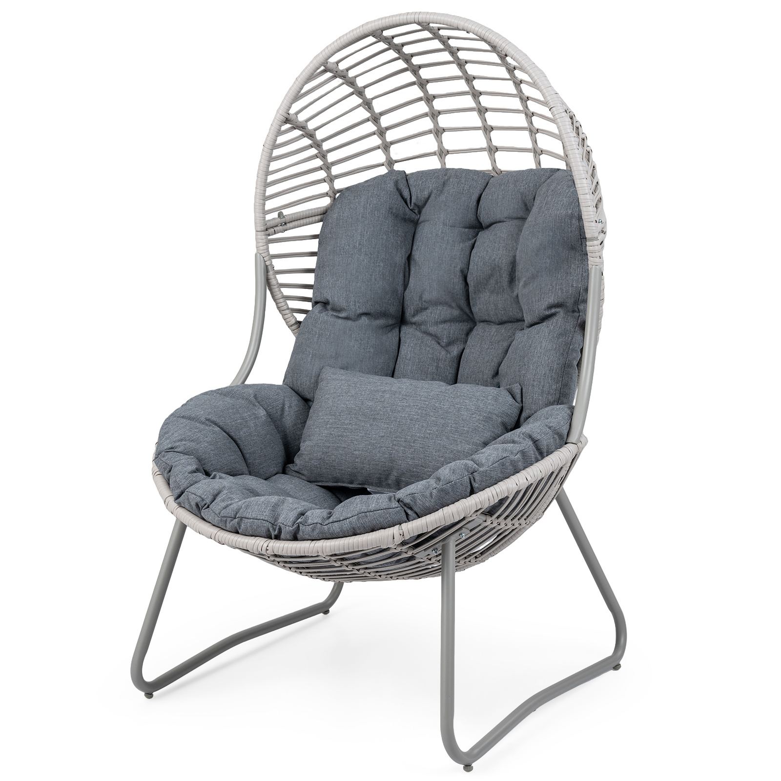 Costway Sillón Huevo Grande con Cojín Desmontable y Almohada y Estructura Metálica para Salón Balcón Porche 98 x 88,5 x 137,5 cm