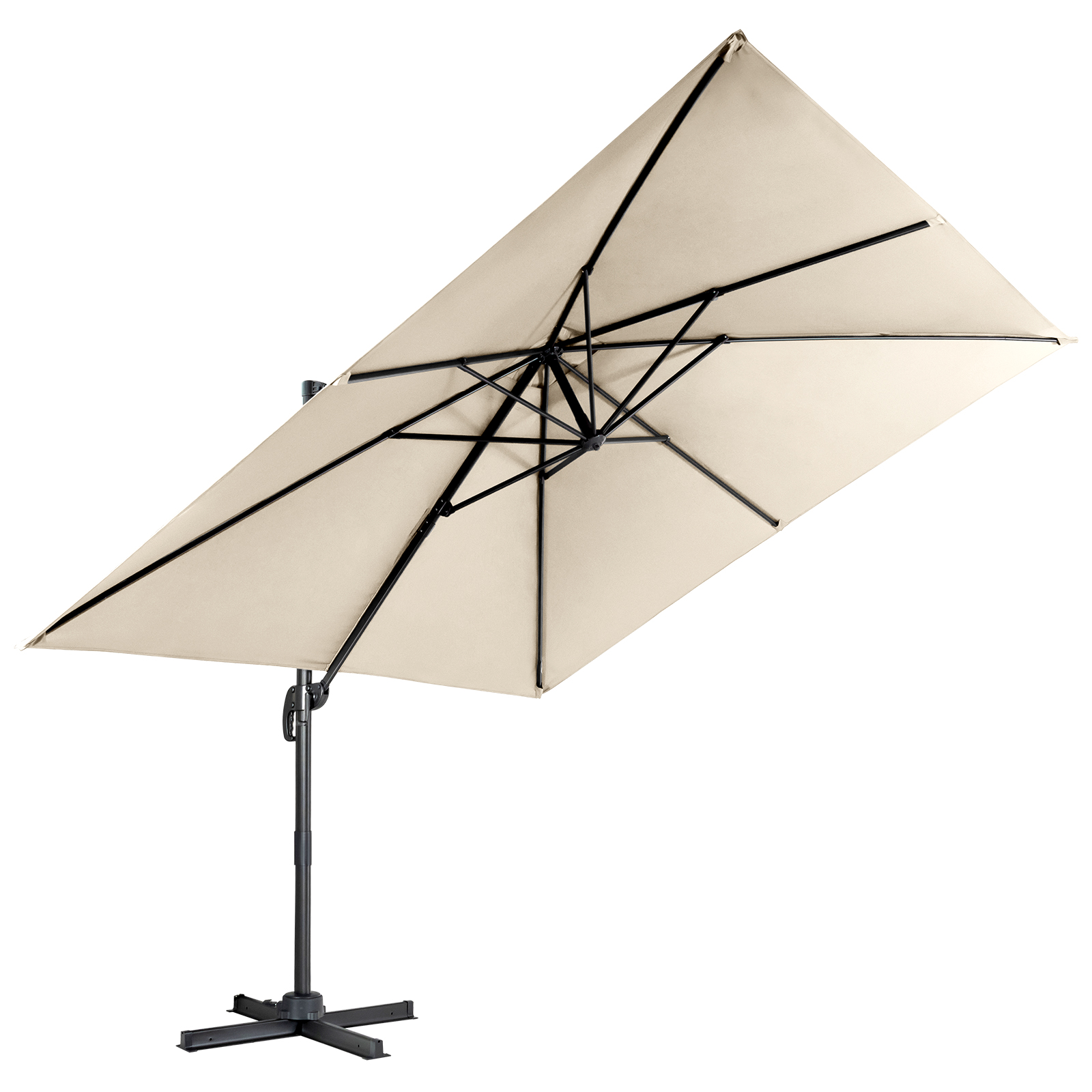 Costway Sombrilla 300 cm para Patio con Manivela 3 Inclinaciones Rotación a 360° 8 Varillas Base Cruzada Parasol de Exterior