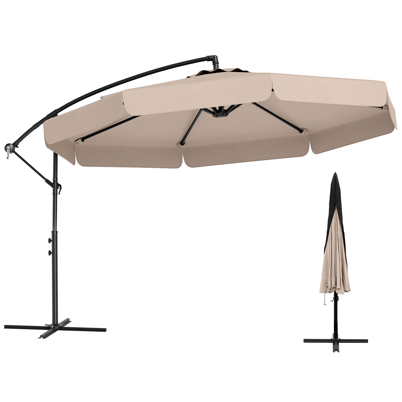 Costway Sombrilla Colgante de 305 cm con Funda Ajuste de Inclinación Manivela 8 Varillas para Exterior