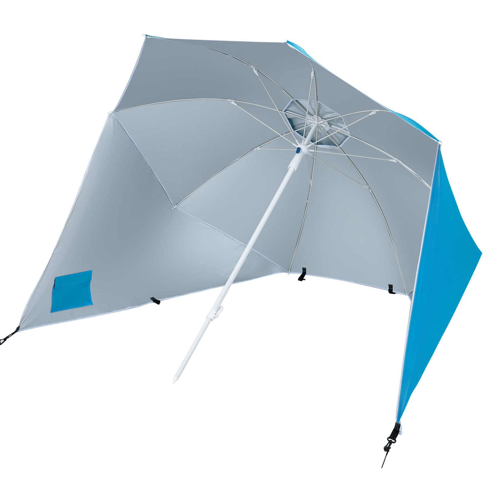 Costway Sombrilla de Playa 2 en 1 Convertible en Tienda con 2 Paneles Laterales Tela Oxford Protección Solar Antiviento 175 x 175 x 215 cm Turquesa