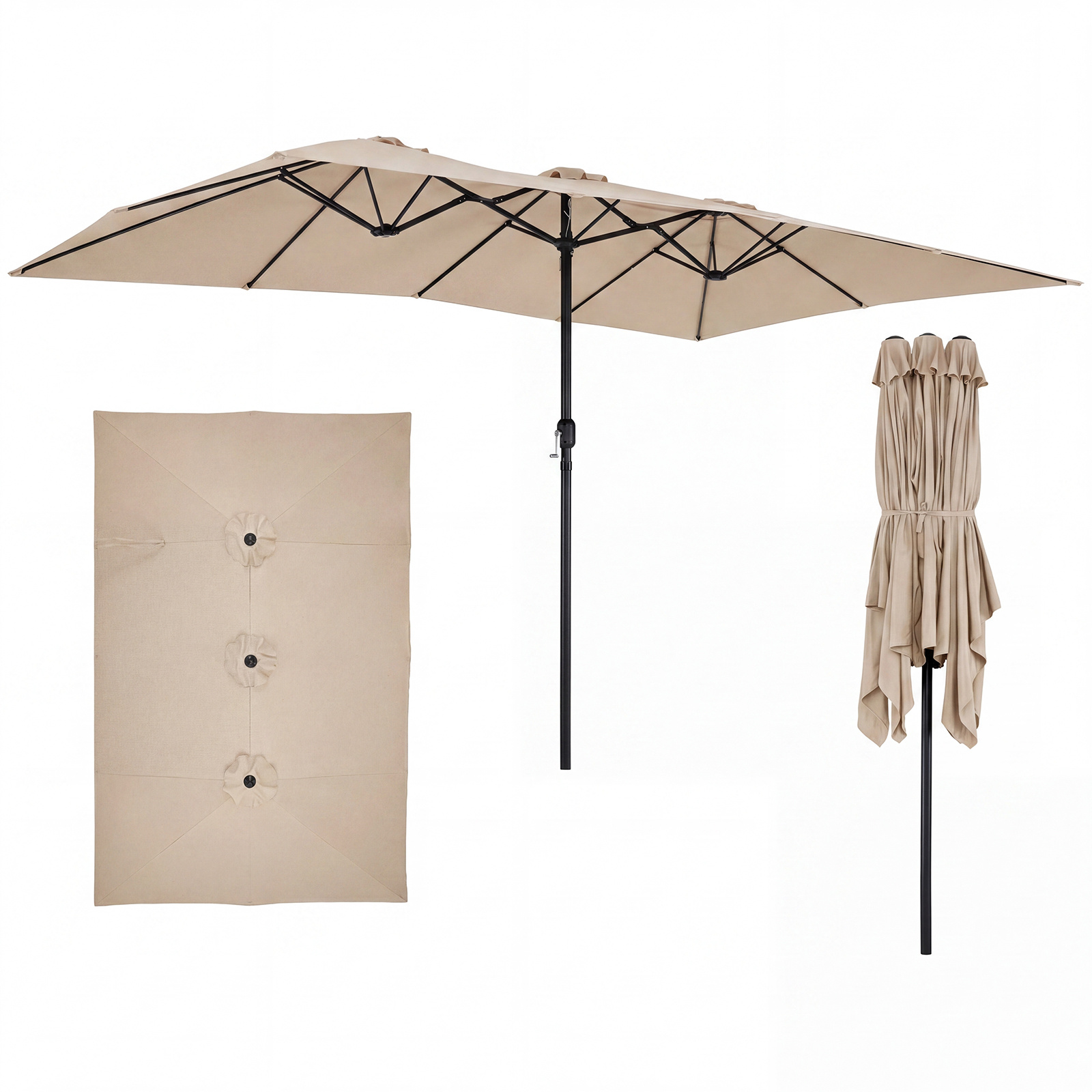 Costway Sombrilla Grande Doble 430x276x260cm con Manivela 12 Varillas Pestillo Seguridad Ventilación Superior para Patio Balcón Terraza Caqui