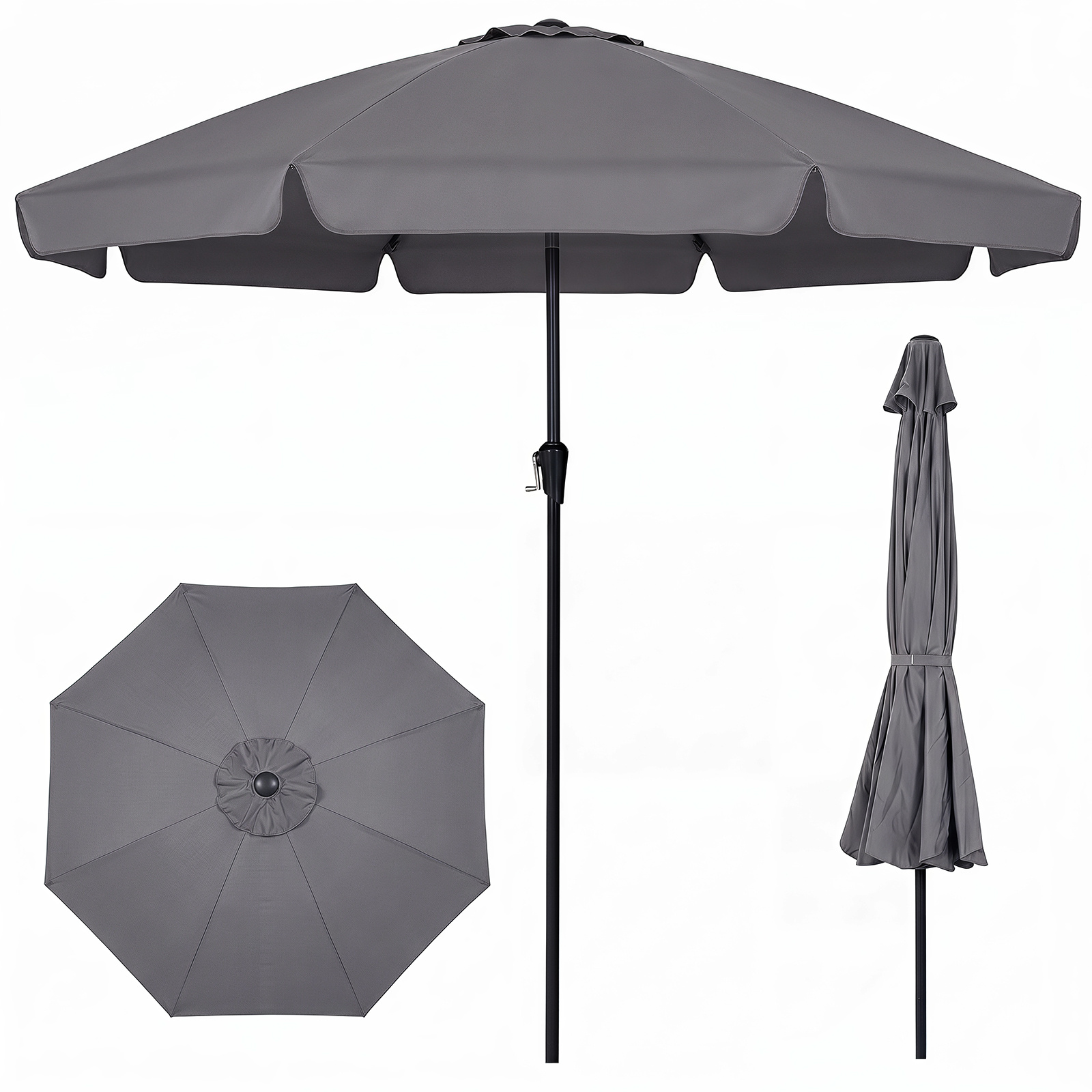 Costway Sombrilla Terraza Exterior Grande con Inclinación Bidireccional Techo Ventilado Manivela Cierre Seguridad para Jardín Patio 286 cm Gris