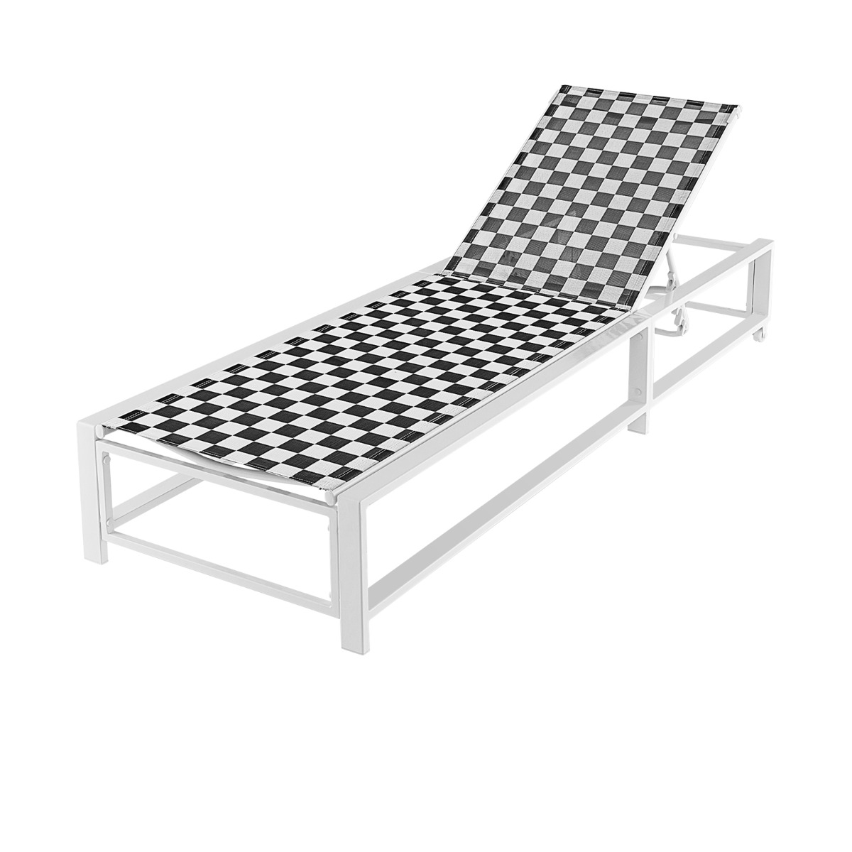 Costway Tumbona de Patio Ajustable con Ruedas con Tela Transpirable y Estructura de Metal Resistente para Piscina Patio Trasero Negro y Blanco