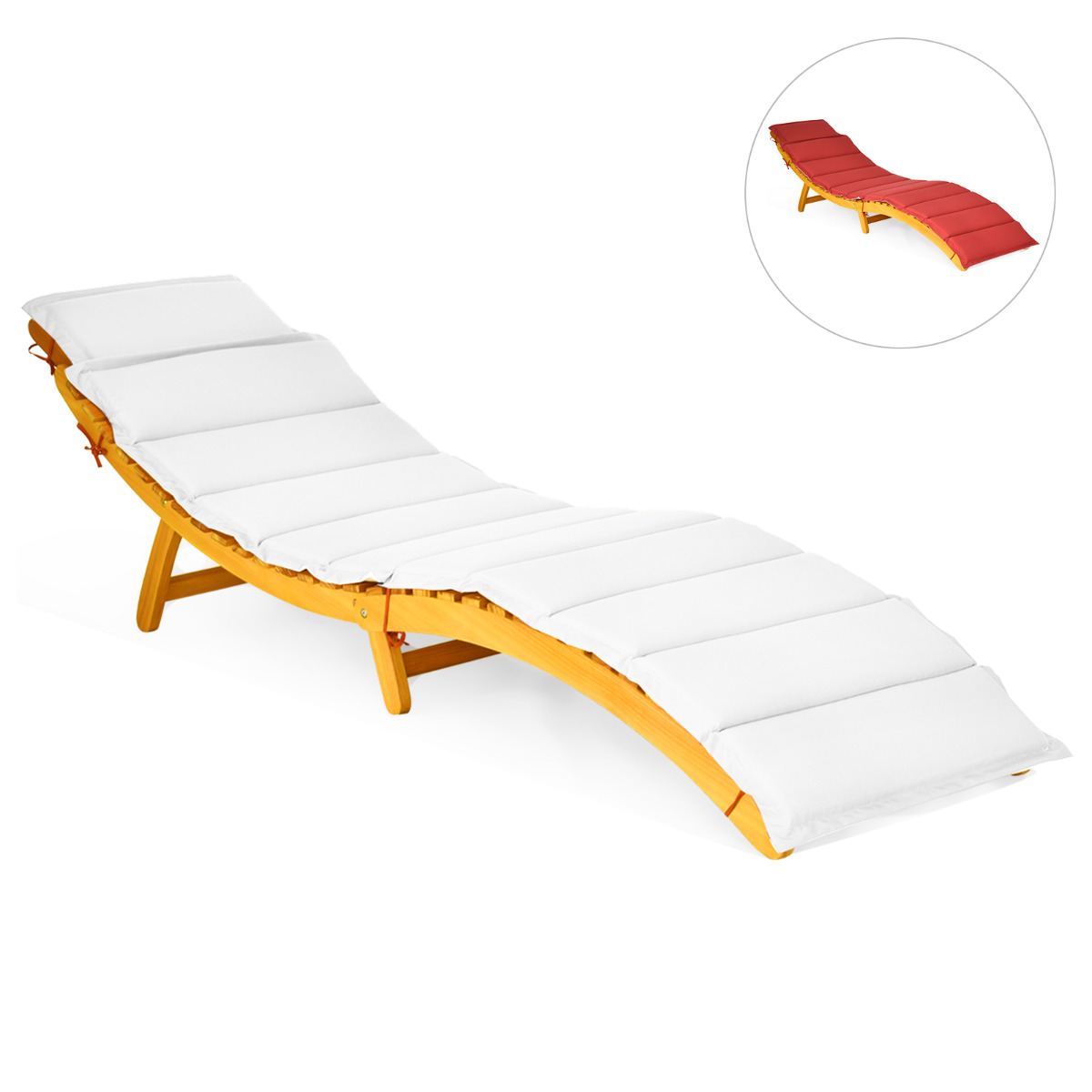 Costway Tumbona de Patio de Madera de Acacia Silla de Ocio Plegable para Piscina con Cojines Tumbona Portátil para Piscina Césped Jardín