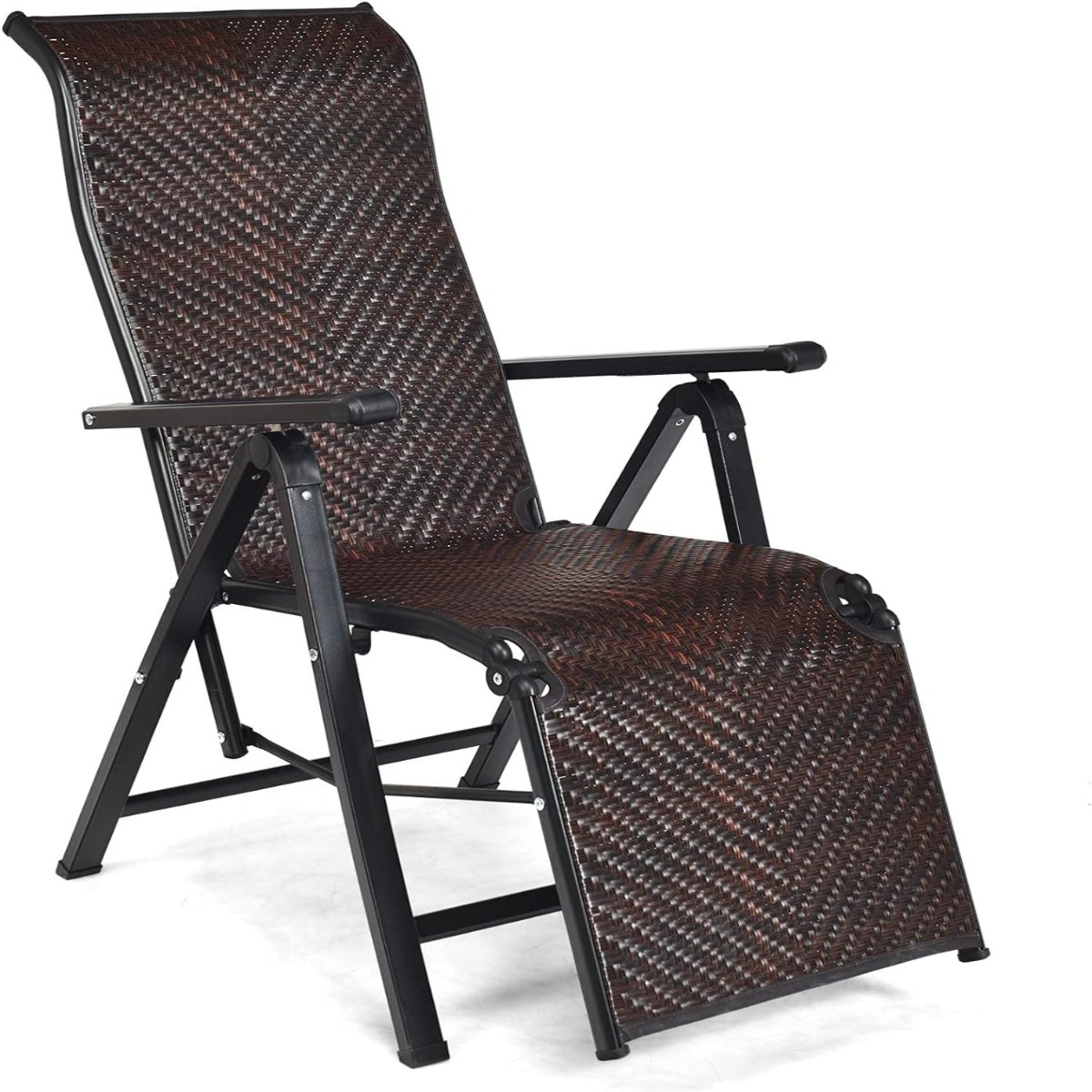 Costway Tumbona de Ratán Tumbona Plegable con Respaldo Regulable y Estructura en Acero para Piscina Playa y Jardín 151,5 x 59 x 76 cm Marrón