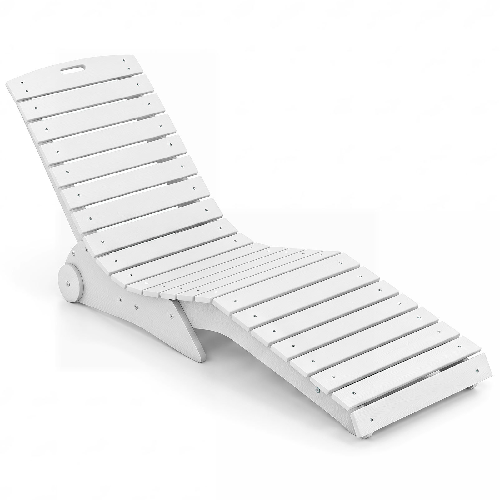 Costway Tumbona Ergonómica en Forma de S para Piscina con Ruedas Integradas y Asa HDPE Pesada para Patio Jardín Terraza Carga 205kg Blanco