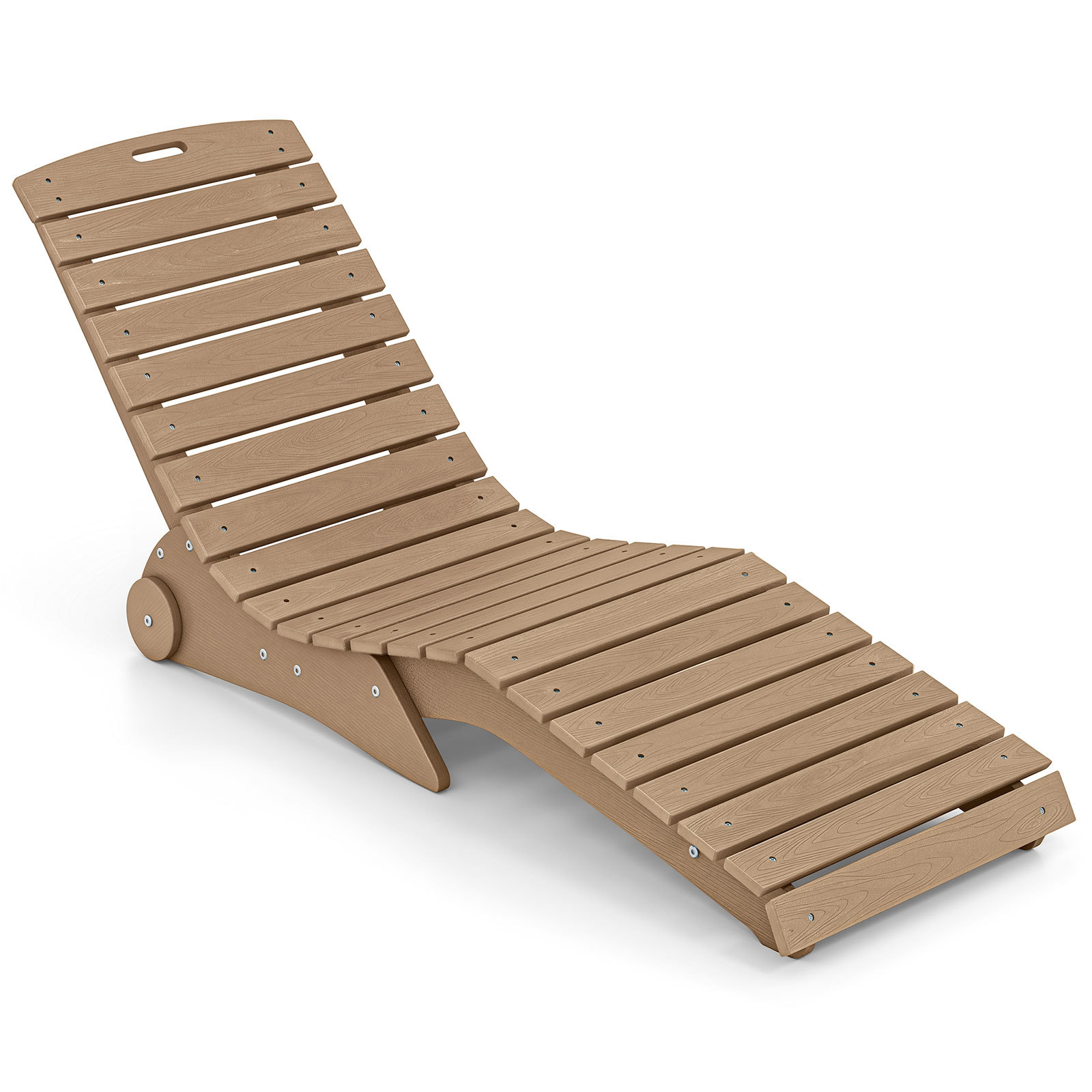 Costway Tumbona Ergonómica en Forma de S para Piscina con Ruedas Integradas y Asa HDPE Pesada para Patio Jardín Terraza Carga 205kg Marrón