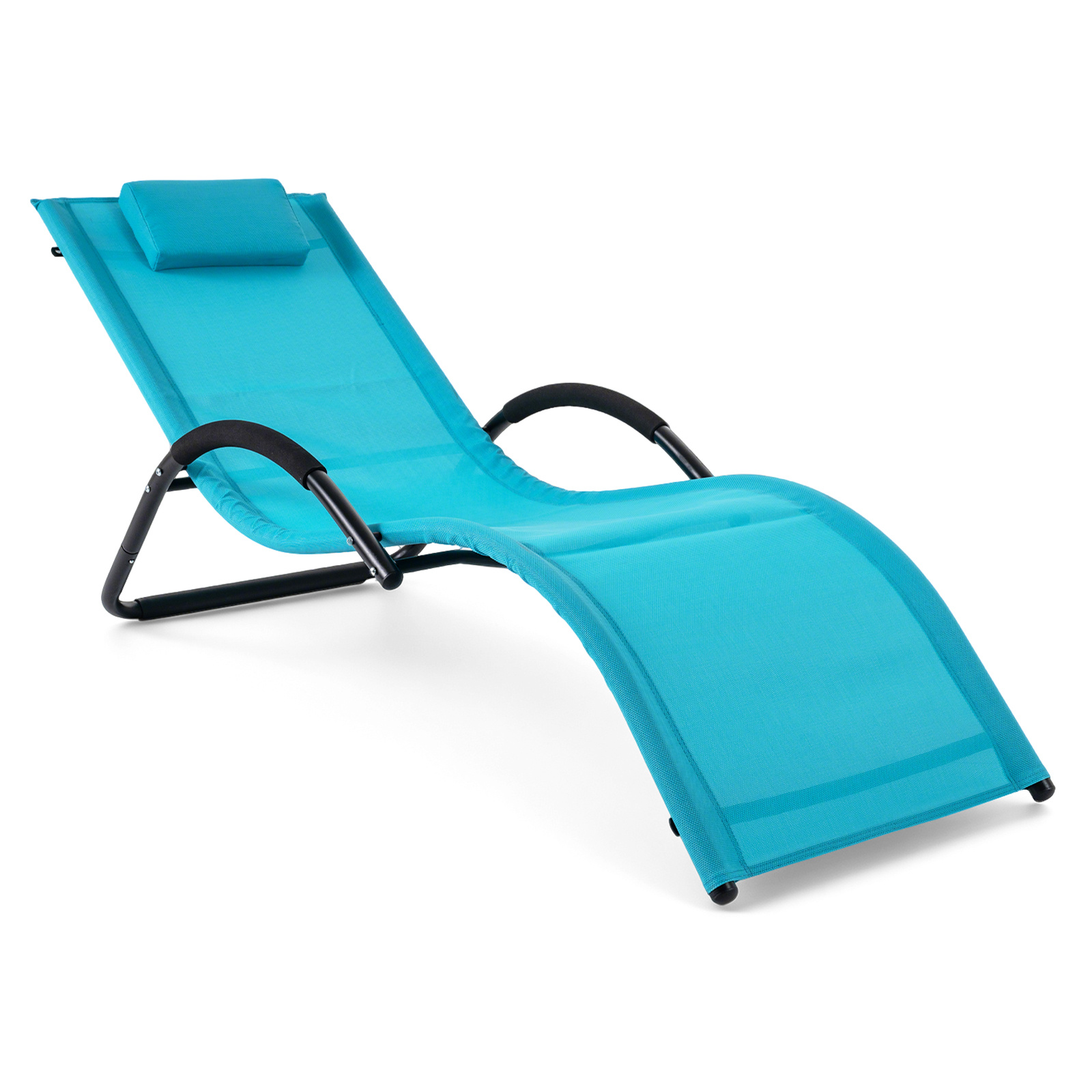 Costway Tumbona Exterior con Marco Curvo Reposacabezas Extraíble y Reposabrazos Ergonómicos para Patio Playa Carga 160kg Azul