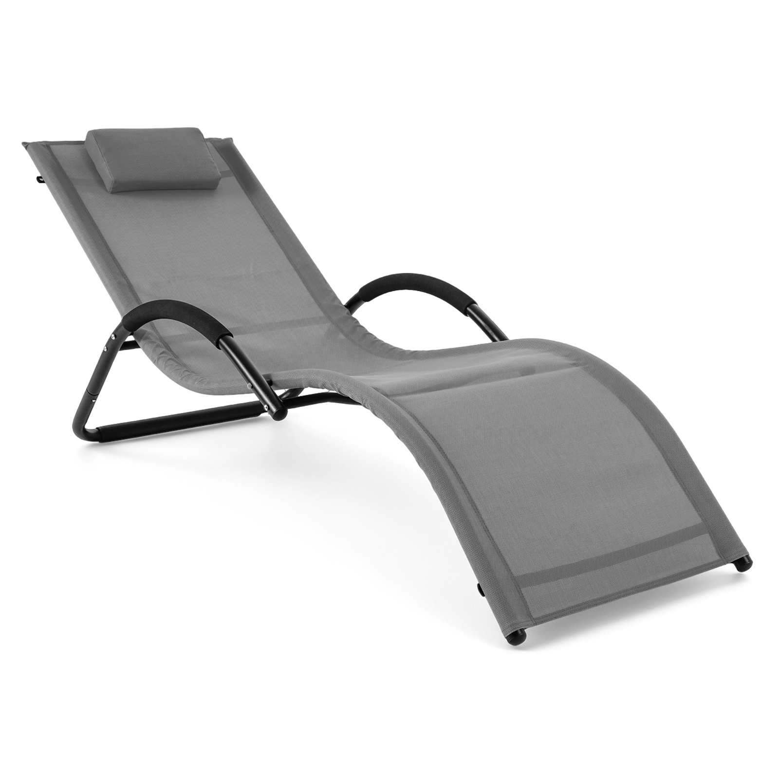 Costway Tumbona Exterior con Marco Curvo Reposacabezas Extraíble y Reposabrazos Ergonómicos para Patio Playa Carga 160kg Gris