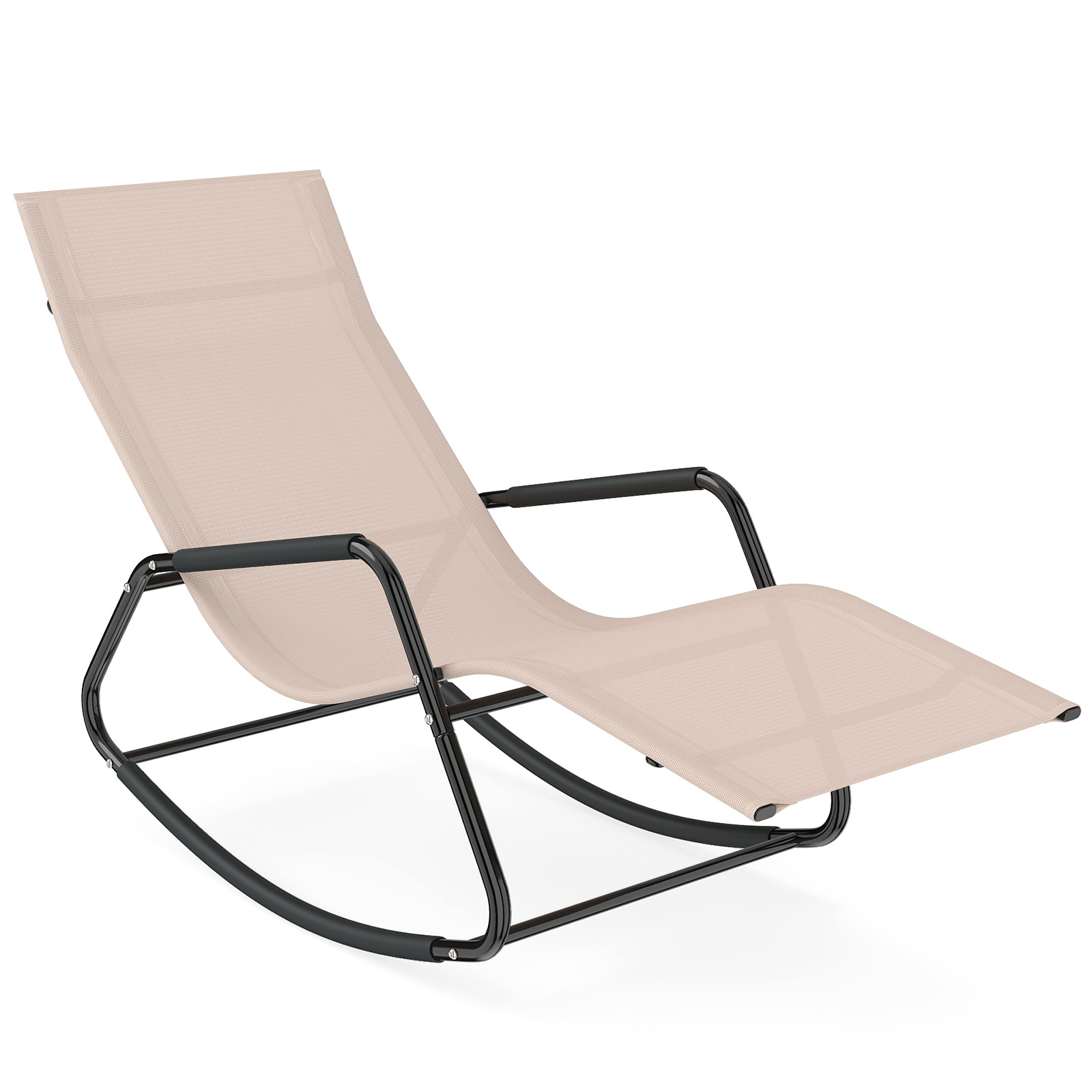 Costway Tumbona Mecedora de Exterior con Reposabrazos y Estructura de Metal Sillón de Relax para Patio Terraza Carga 160kg Beige