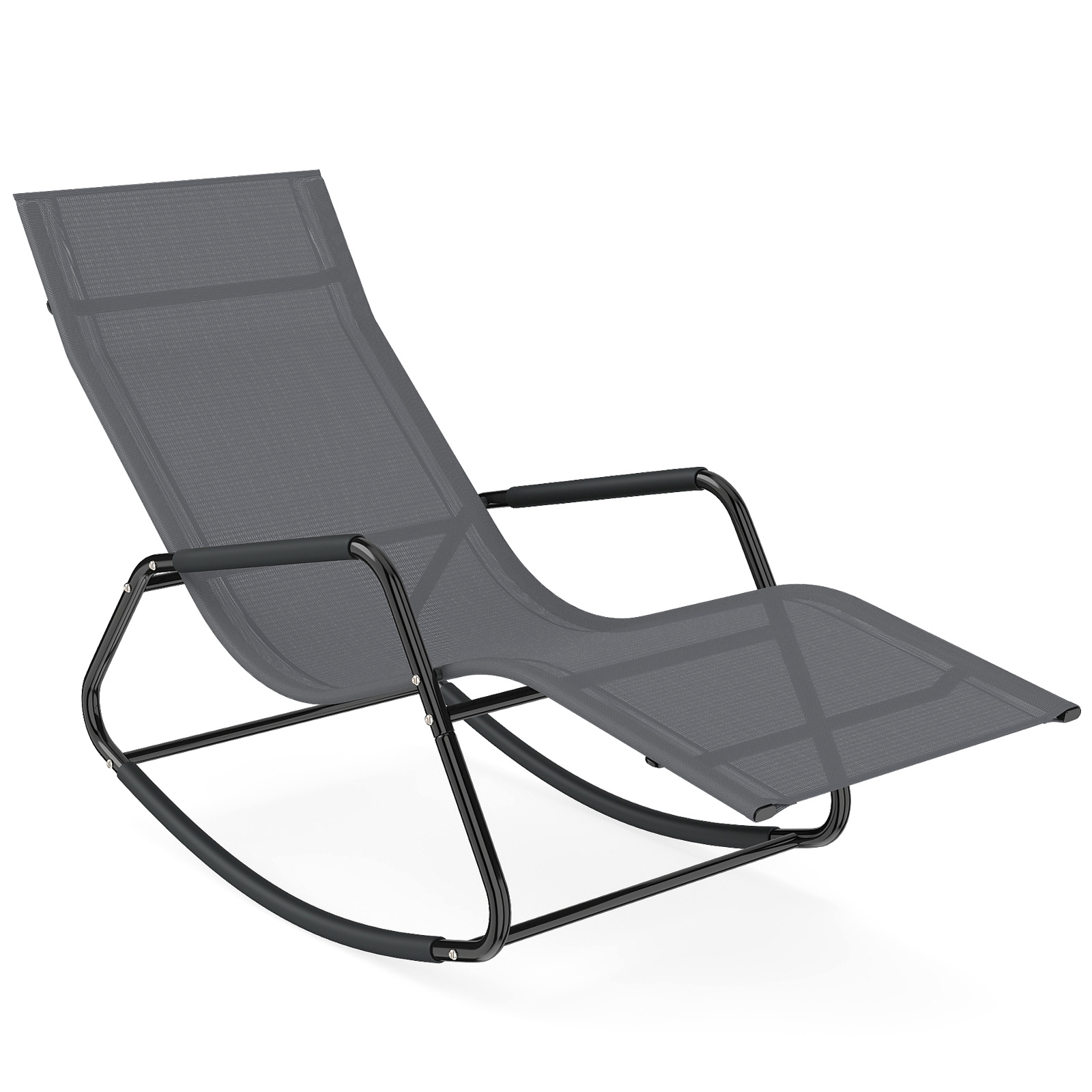 Costway Tumbona Mecedora de Exterior con Reposabrazos y Estructura de Metal Sillón de Relax para Patio Terraza Carga 160kg Gris