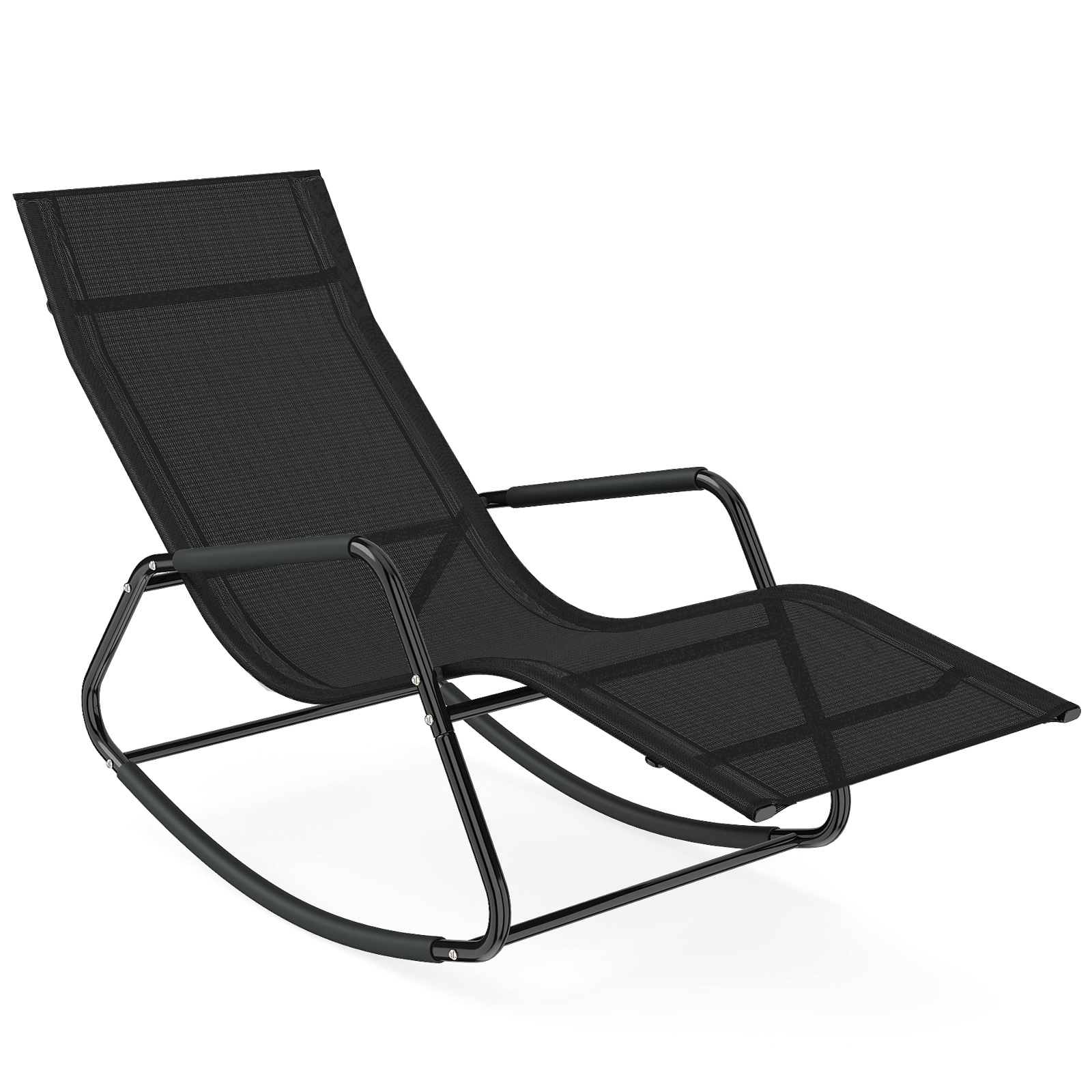 Costway Tumbona Mecedora de Exterior con Reposabrazos y Estructura de Metal Sillón de Relax para Patio Terraza Carga 160kg Negro