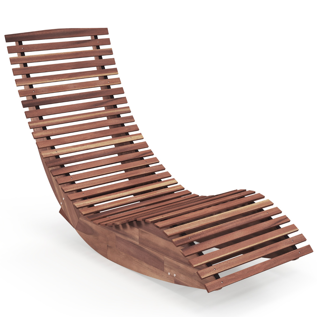 Costway Tumbona Mecedora de Madera Acacia de Jardín Exterior con Asiento de Listones Ensanchados Respaldo Alto Carga 160kg 157 x 60 x 76 cm Natural