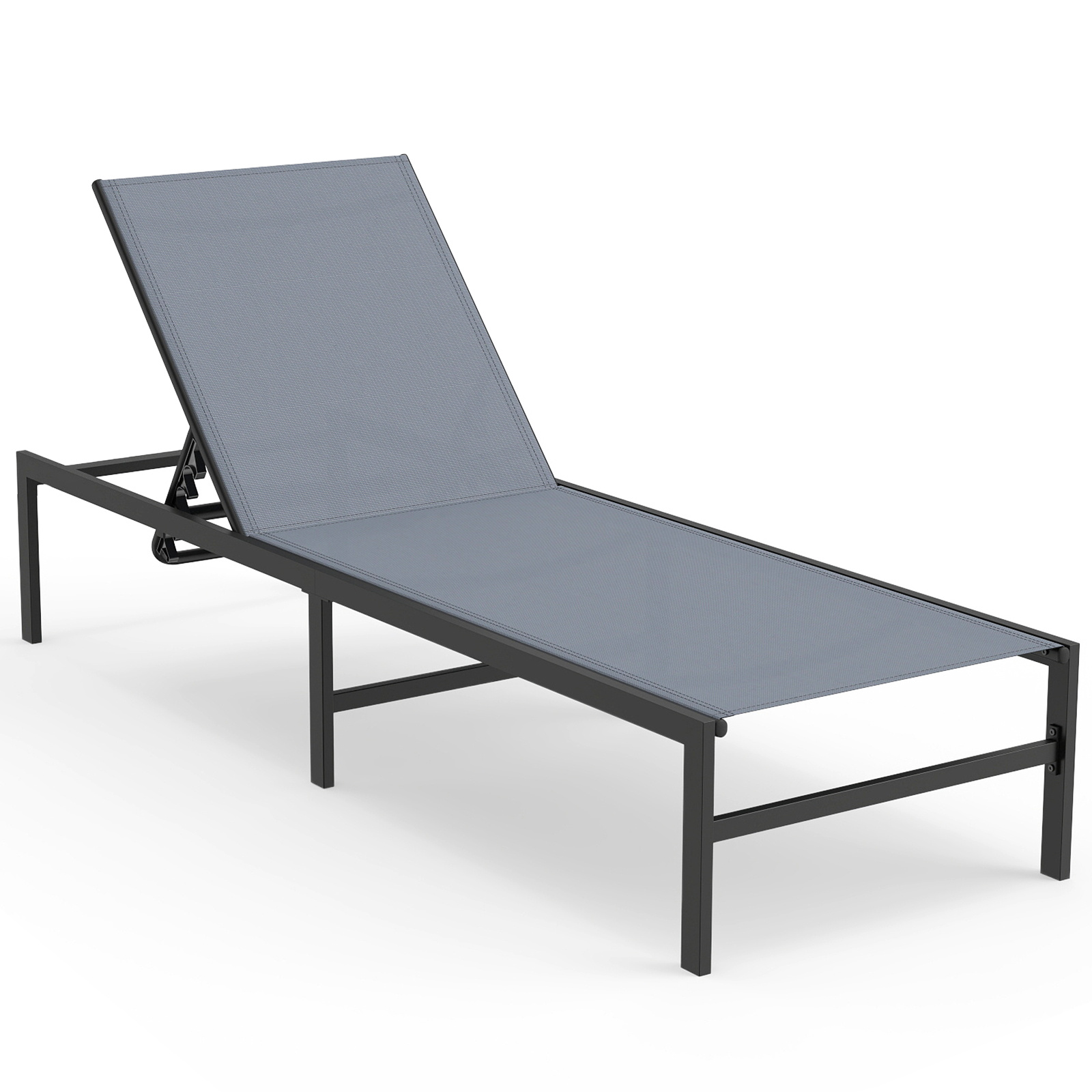 Costway Tumbona para Exterior Respaldo Ajustable de 6 Posiciones Sillón Reclinable de Acero para Piscina Playa Patio 64 x 198 x 67-103 cm Gris
