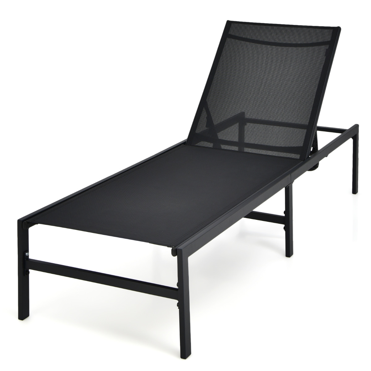 Costway Tumbona para Exterior Respaldo Ajustable de 6 Posiciones Sillón Reclinable de Acero para Piscina Playa Patio 64 x 198 x 67-103 cm Negro