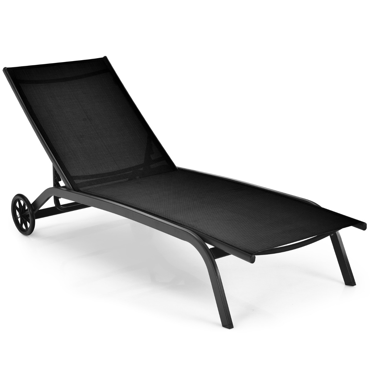 Costway Tumbona Regulable para Patio con Ruedas y Tejido de Secado Rápido Silla Reclinable en 6 Posiciones de Exterior Piscina Patio Jardín Negro