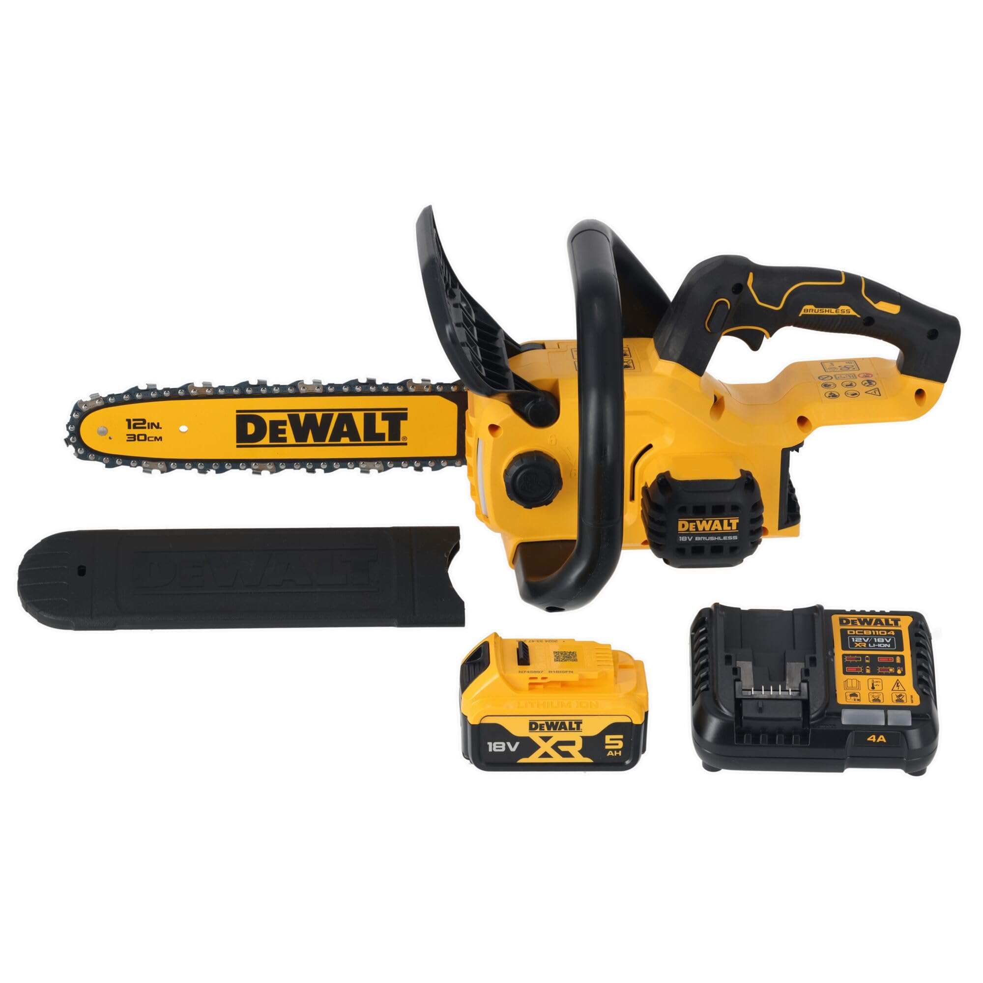 DEWALT Motosierra compacta sin escobillas XR 18V 30 cm con batería de 5Ah incluida, DCMCS565P1-QW