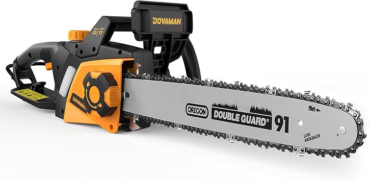 DOVAMAN Motosierra Eléctrica de 2400W, Tensión sin Herramientas en un Paso, 40cm Barra y Cadena Oregon, 15m/s Velocidad de Cadena, Lubricación Automática, Freno Mecánico y 2 Cadenas - DCS01A