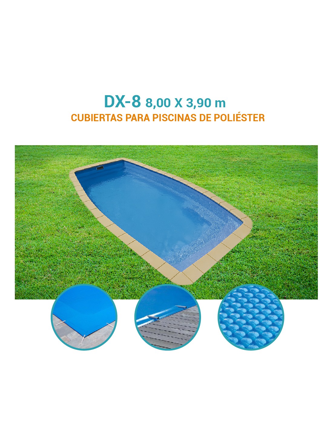 Dx-8 | 8,00 x 3,90m | Cubiertas piscina de poliéster Europa