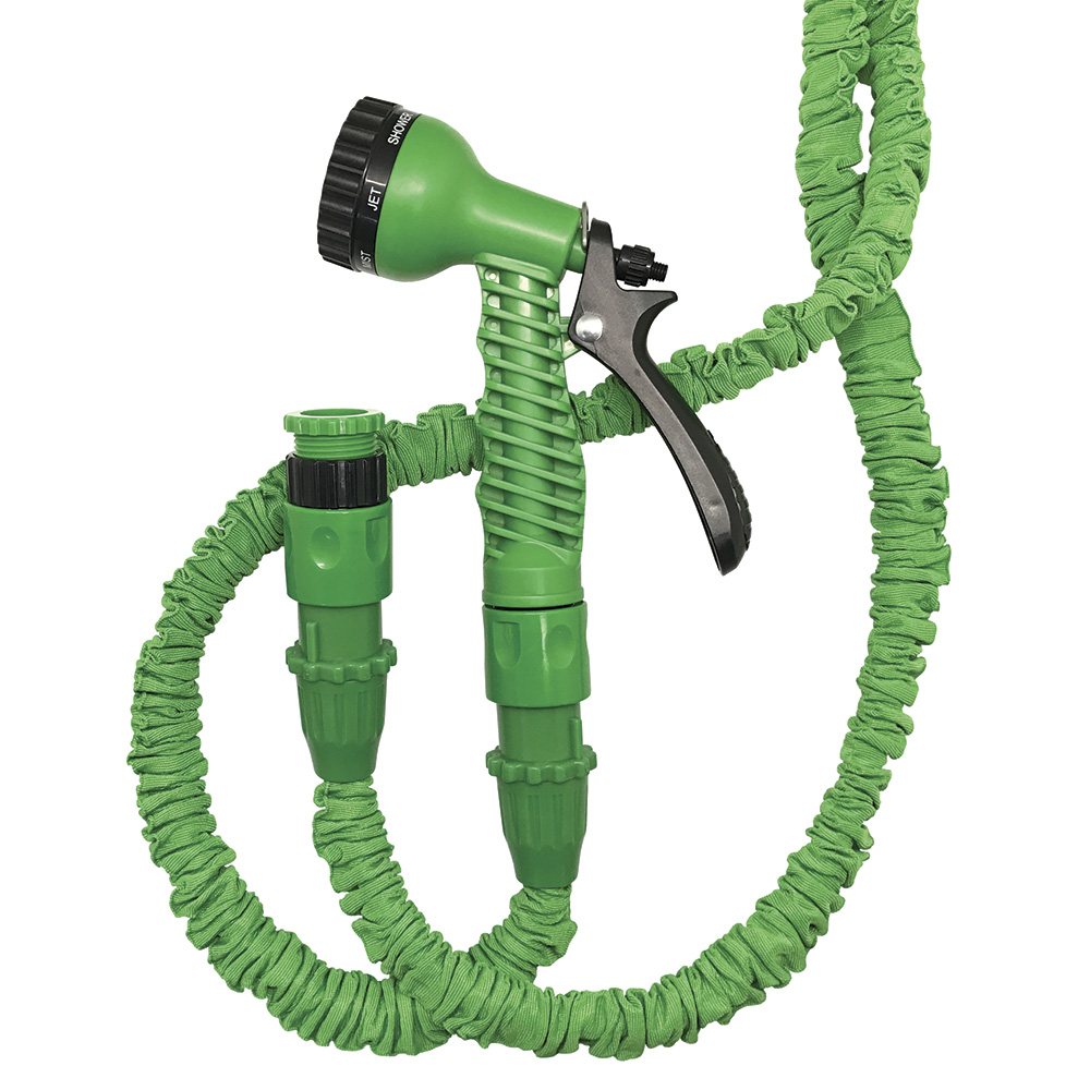 EDM Manguera Extensible, 7,5 m, Ø12 mm, Verde, Básic, con Pistola de 7 Formas de Riego, 2 Enlaces Rápidos, Adaptador de Grifo