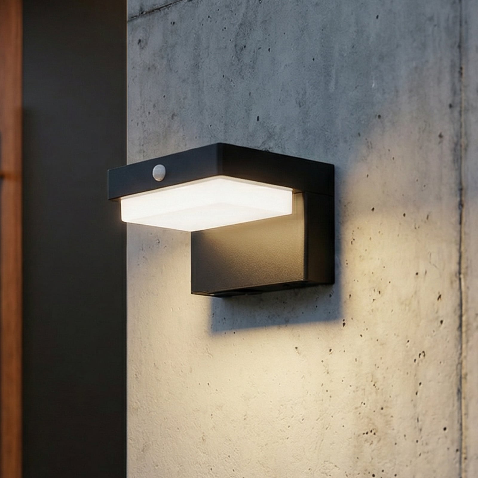 Eleazer LED Célula solar Aplique de Pared w/Sensor Negro - Lindby Eleazar - Balcón - Moderno - Aluminio - Angular