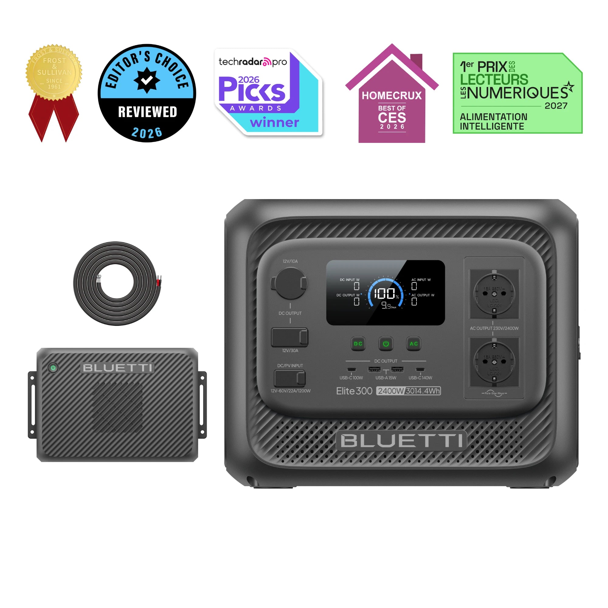 Elite 300+Charger 2 Elite 300 + Charger 2 + Cable de entrada DC | 2.400 W, 3.014,4 Wh | Cargador dual coche + solar 1.200 W