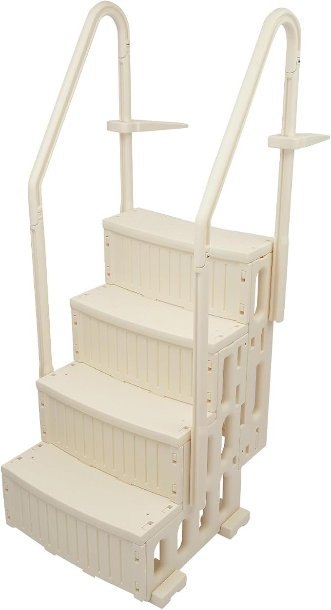 Escalera de piscina de plástico, 4 peldaños para personas mayores