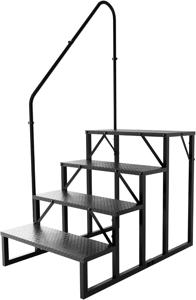 Escalón para Caravana, escalón para autocaravanas, SPA al Aire Libre, Escalera para caravanas de Viaje, autocaravanas, Jacuzzi, Porche, Piscina por Encima del Suelo (4 escalones con 1 pasamanos)