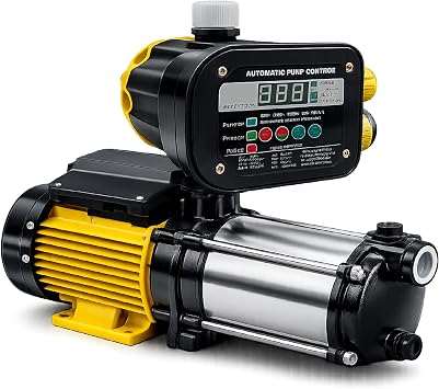 Fluvia Grupo de Presión de Agua Hogar Jardín Riego 1.1 kW 1.5 CV Automático Bomba Presurizadora Doméstica con Controlador Prescontrol Depósito Pozo Sistema de Presión Constante Caudal Estable