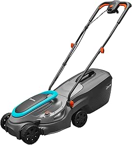 Gardena cortacésped eléctrico PowerMax 32/1200 G2: Segadora hasta 300 m², Potencia 1200 W, Anchura de Corte 32 cm, Capacidad 30 l, Altura de Corte 35 a 65 mm, Agarre ErgoTec, Plegable (14633-20)