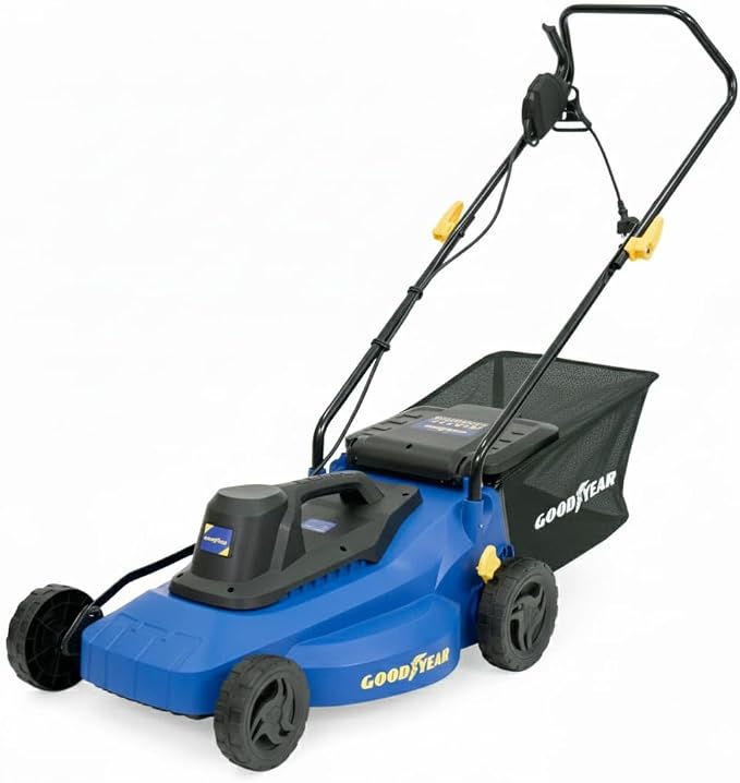 Goodyear - Cortacésped Eléctrico Rotativo 1800W, Ancho de Corte 40cm, Motor 3200 RPM, Segadora Eléctrica para Jardín hasta 300m², Altura Regulable y Bolsa de Recogida 35L, Ligero y Compacto